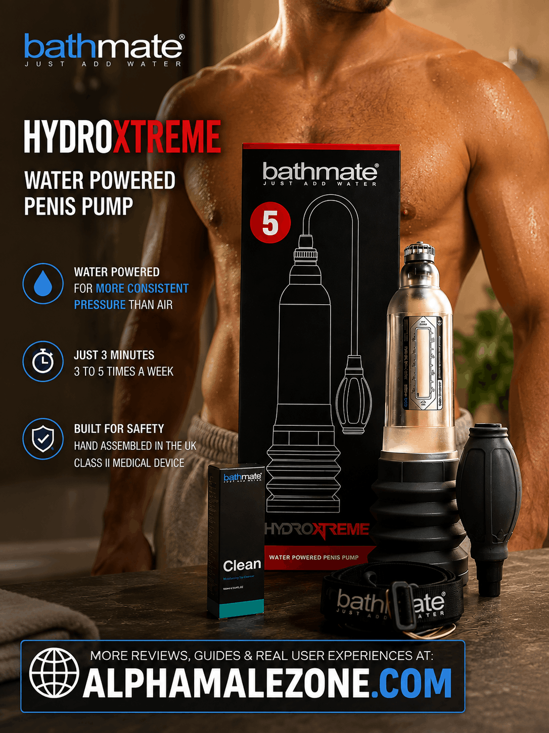 Bathmate HydroXtreme water powered penis pump with box and accessories